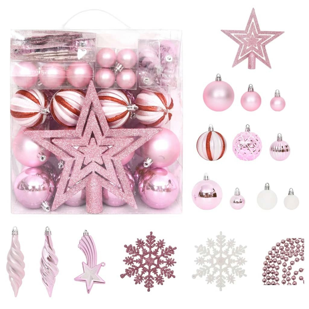 65 Piece Christmas Bauble Set Pink/Red/White 330087