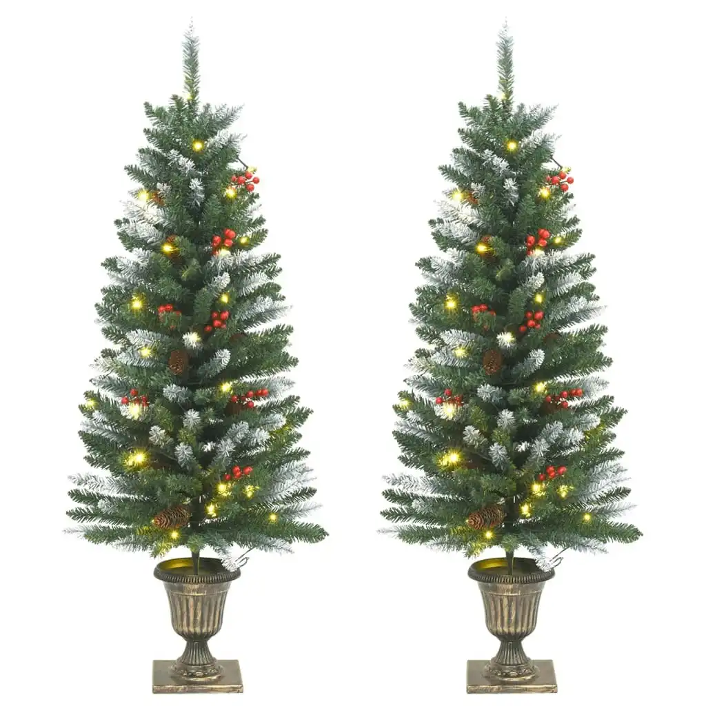 Artificial Christmas Trees 2 pcs 100 LEDs Green and White 120 cm 357771