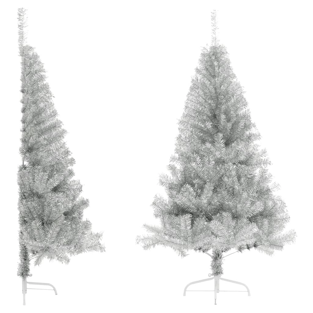 Artificial Half Christmas Tree with Stand Silver 120 cm PET 344695