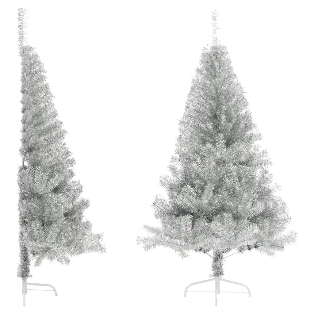 Artificial Half Christmas Tree with Stand Silver 180 cm PET 344697