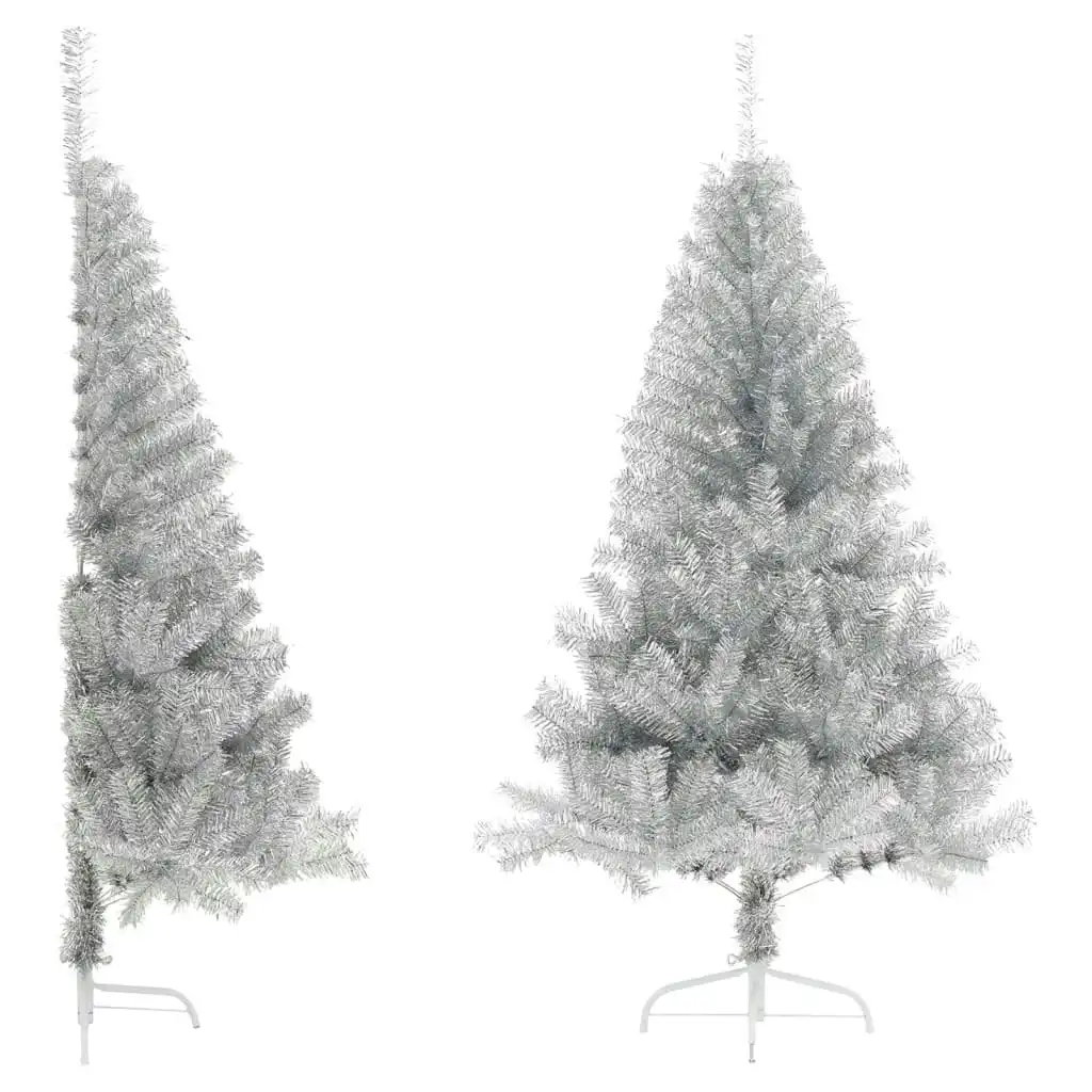 Artificial Half Christmas Tree with Stand Silver 150 cm PET 344696