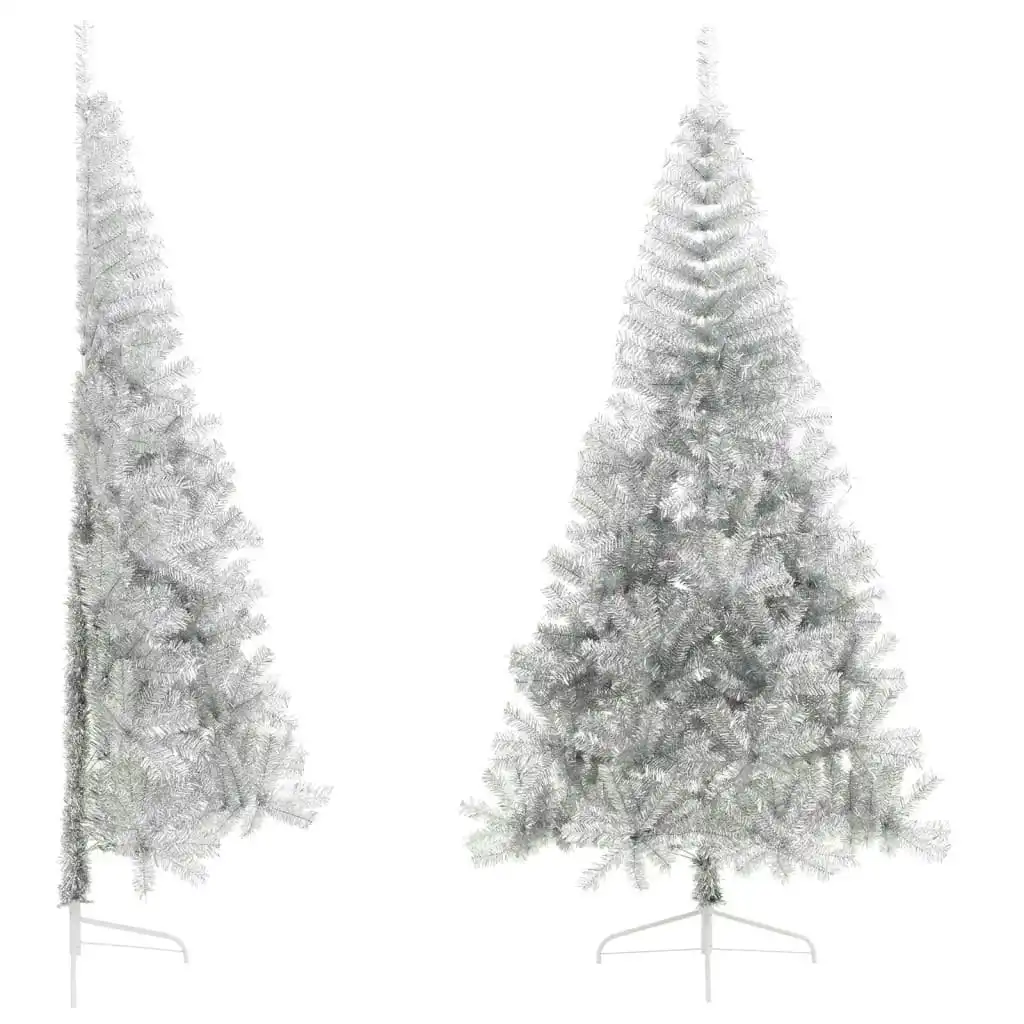 Artificial Half Christmas Tree with Stand Silver 210 cm PET 344698