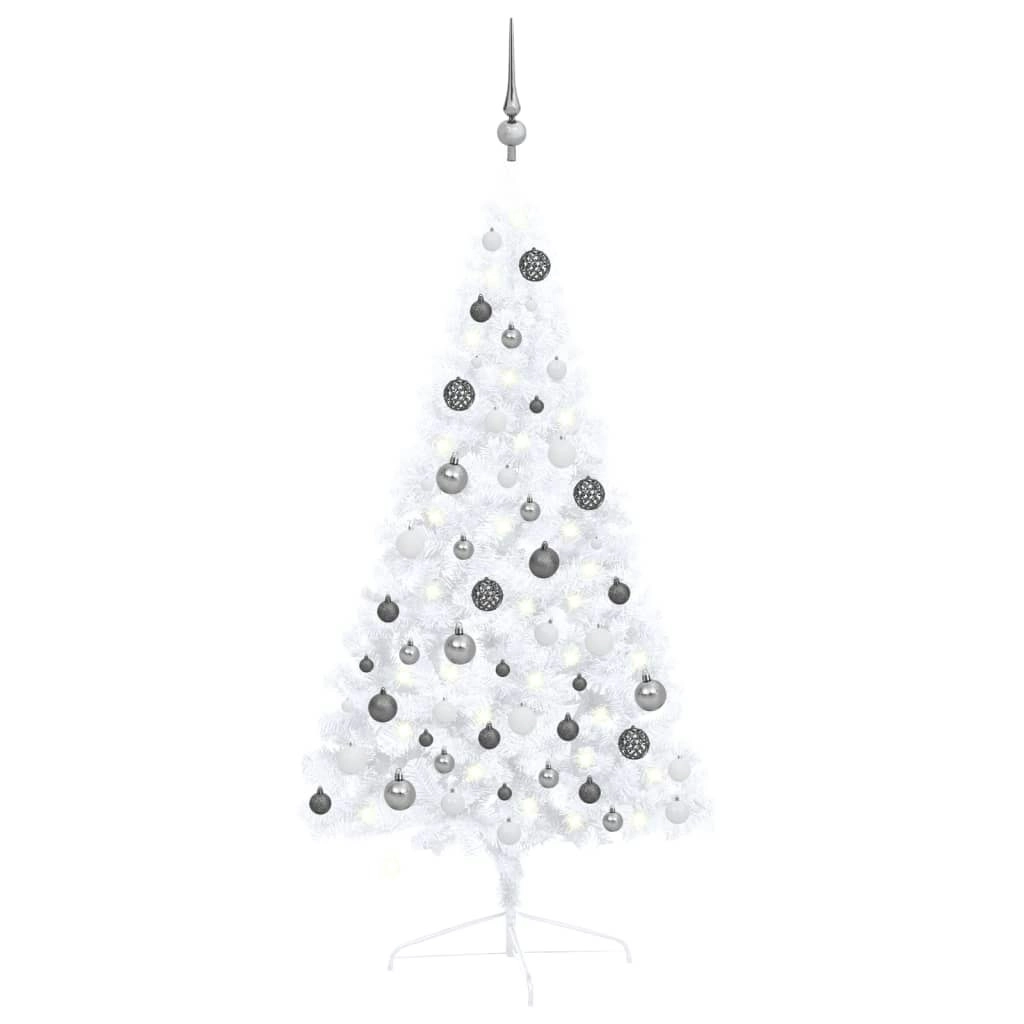 Artificial Half Pre-lit Christmas Tree with Ball Set White 120 cm 3077654