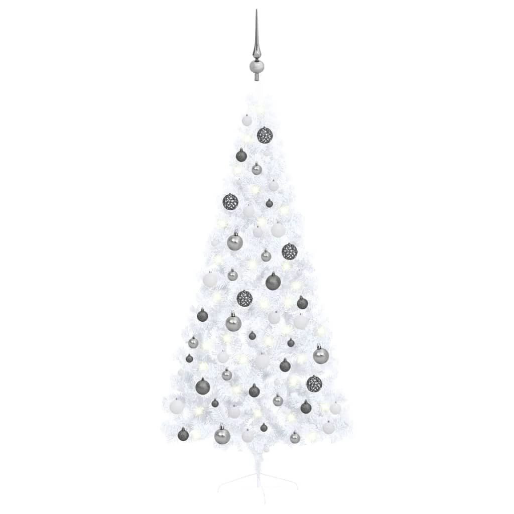 Artificial Half Pre-lit Christmas Tree with Ball Set White 180 cm 3077656