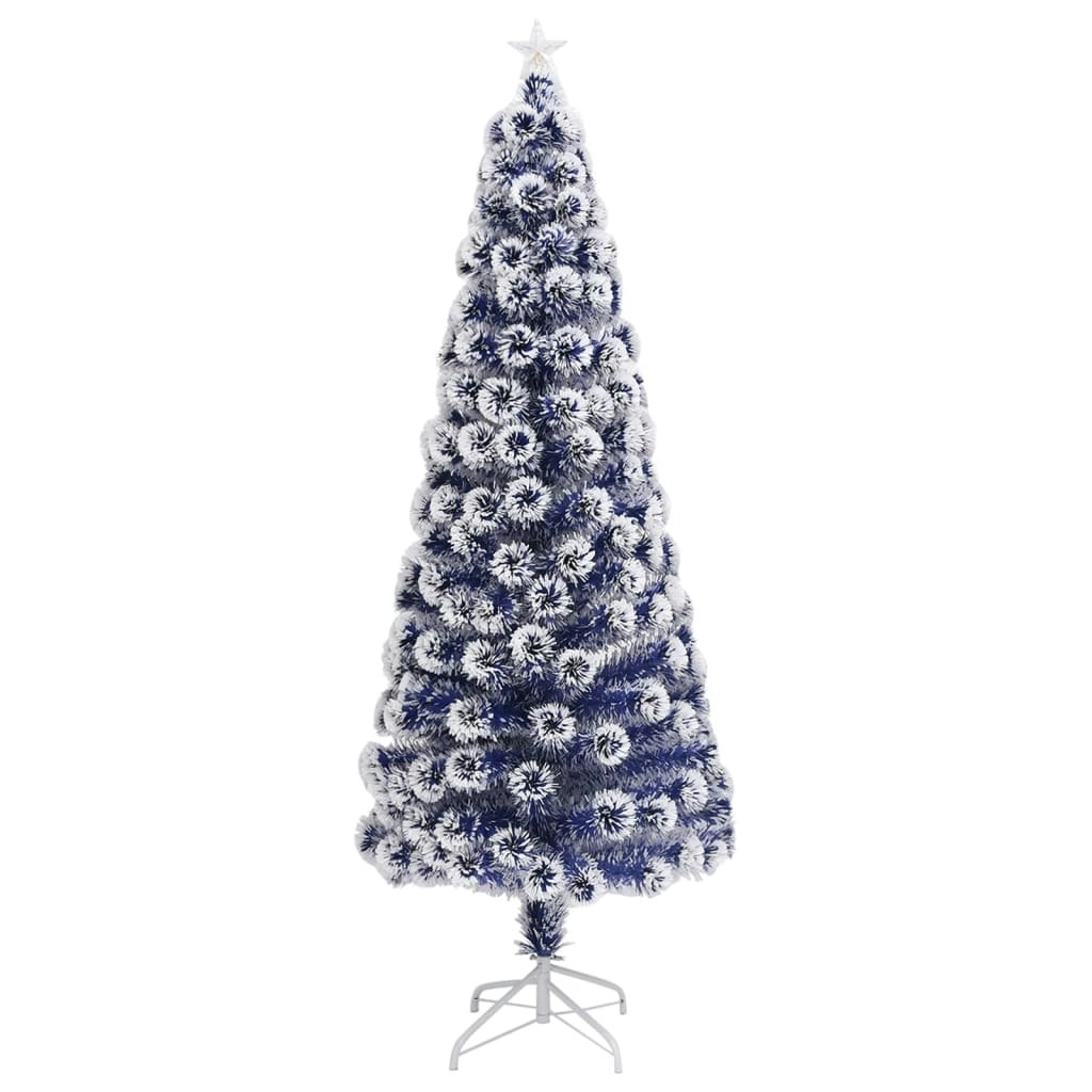 Artificial Pre-lit Christmas Tree White&Blue 210 cm Fibre Optic 329093