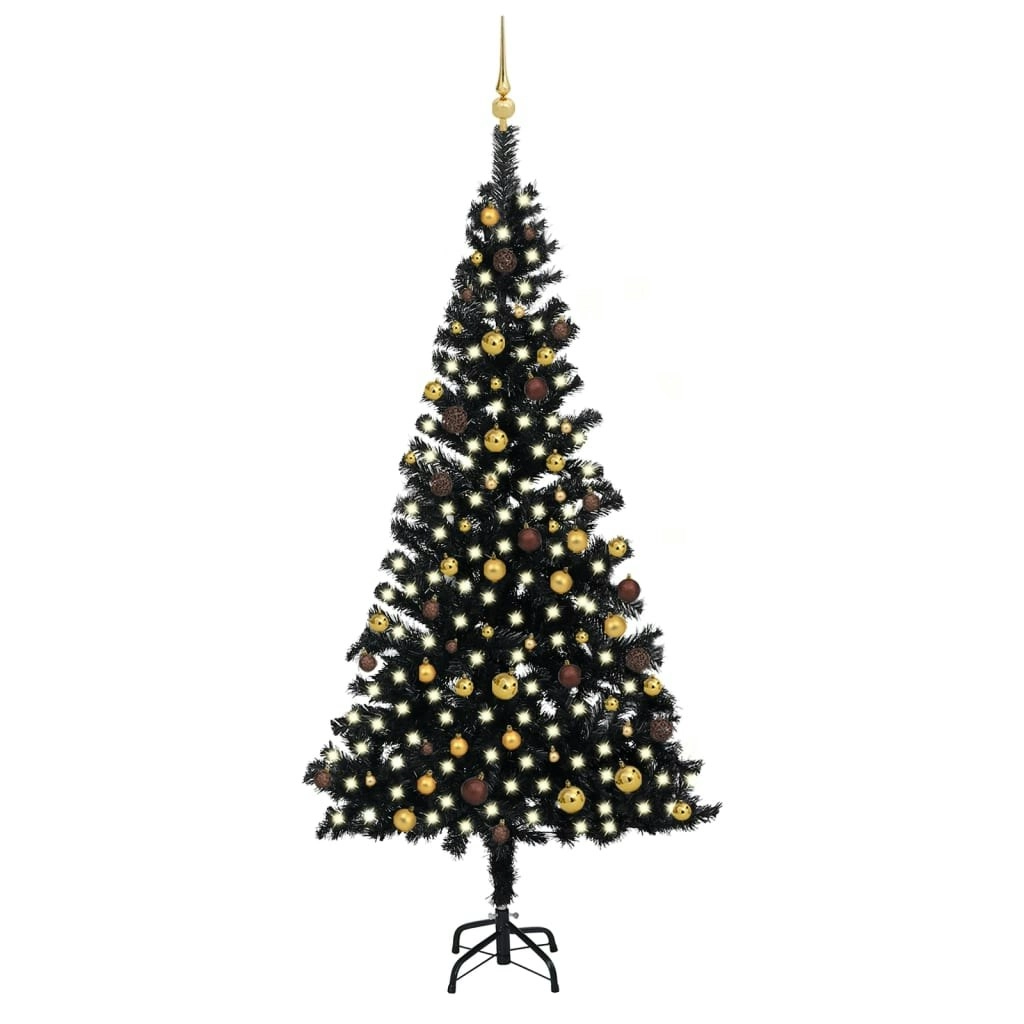 Artificial Pre-lit Christmas Tree with Ball Set Black 240 cm PVC 3077506