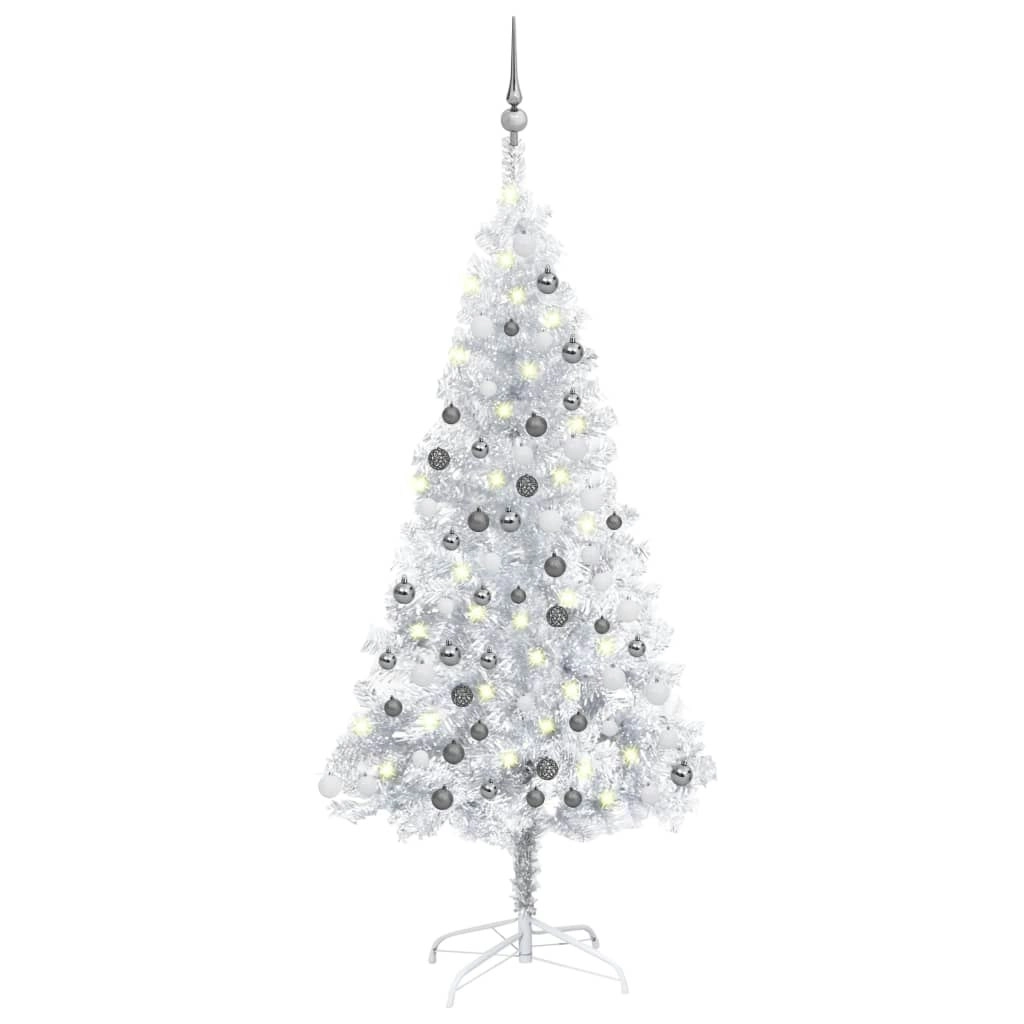 Artificial Pre-lit Christmas Tree with Ball Set Silver 150 cm PET 3077695