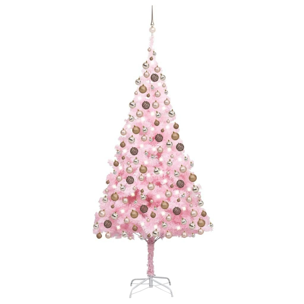 Artificial Pre-lit Christmas Tree with Ball Set Pink 210 cm PVC 3077586