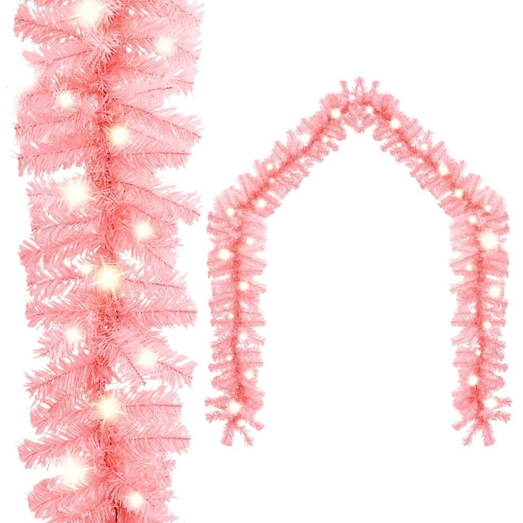 Christmas Garland with LED Lights 10 m Pink 329199