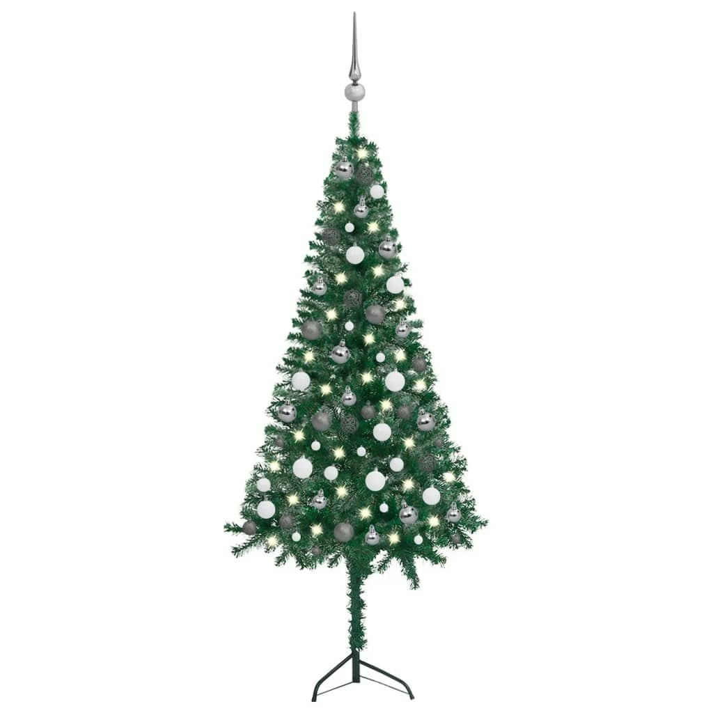 Corner Artificial Christmas Tree LEDs&Ball Set Green 150 cm PVC 3077963