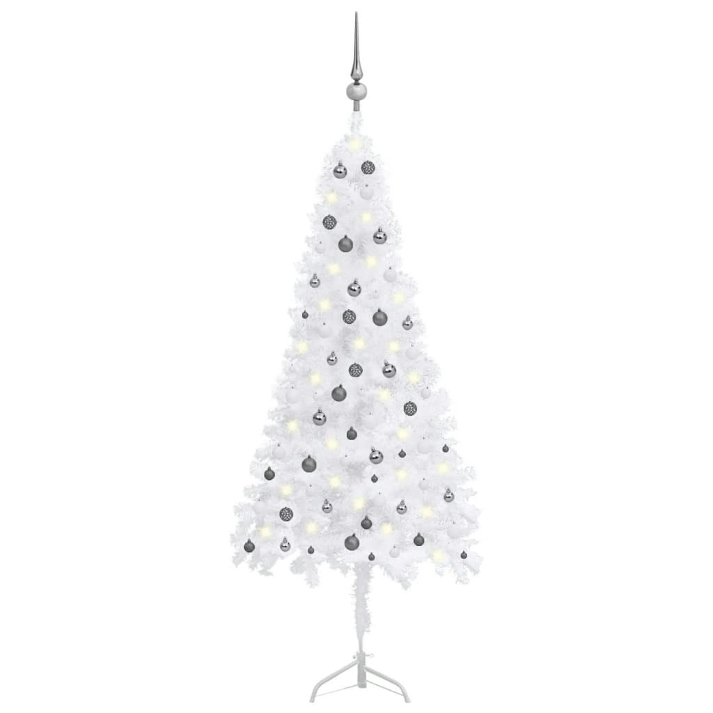 Corner Artificial Christmas Tree LEDs&Ball Set White 240 cm PVC 3077971