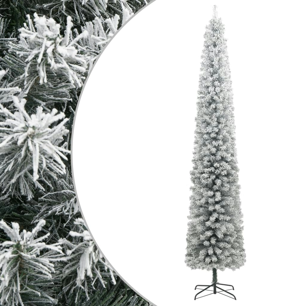 Slim Christmas Tree with Stand and Flocked Snow 300 cm PVC 357687