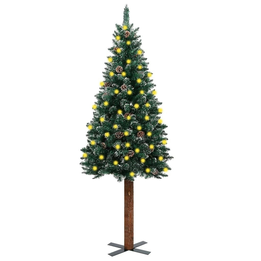 Slim Pre-lit Christmas Tree with Real Wood&White Snow Green 210 cm 3077764