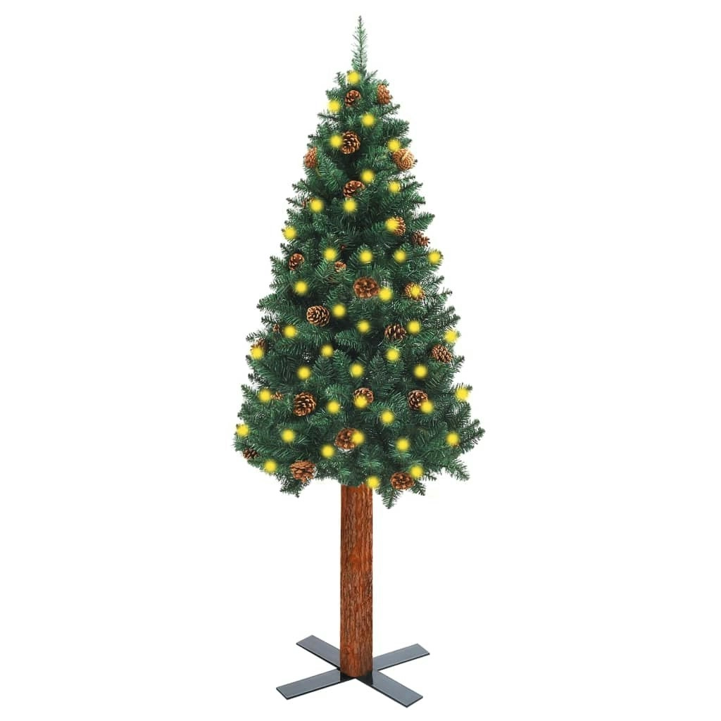 Slim Pre-lit Christmas Tree with Real Wood&Cones Green 180 cm 3077760