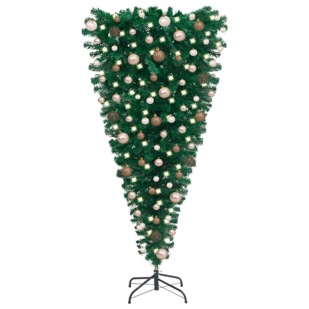 Upside-down Artificial Pre-lit Christmas Tree with Ball Set 210 cm 3078058