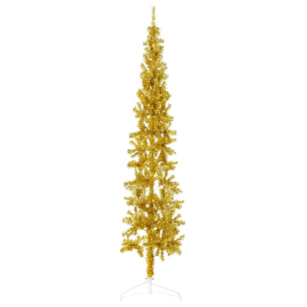 Slim Artificial Half Christmas Tree with Stand Gold 210 cm 344592