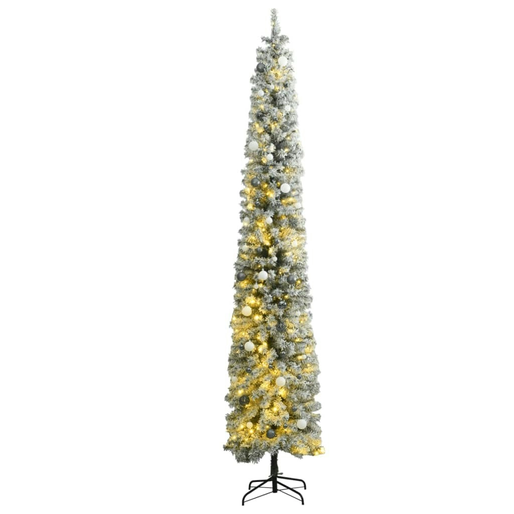 Slim Christmas Tree 300 LEDs & Ball Set & Flocked Snow 300 cm 3210245