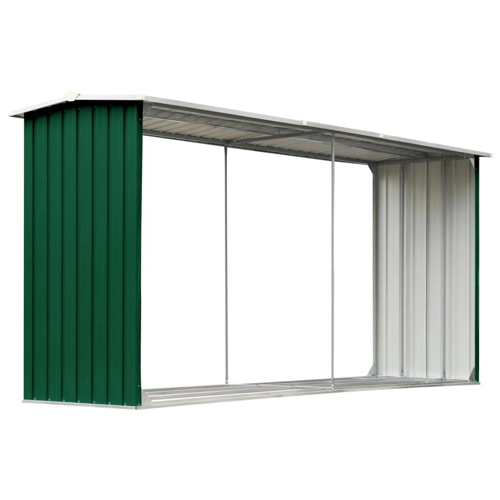 Garden Log Storage Shed Galvanised Steel 330x92x153 cm Green 47086