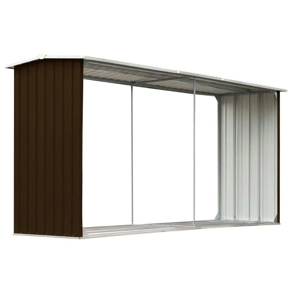 Garden Log Storage Shed Galvanised Steel 330x92x153 cm Brown 47087