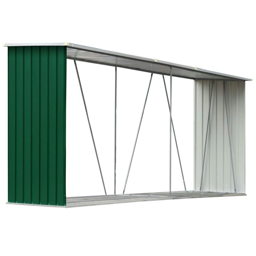 Garden Log Storage Shed Galvanised Steel 330x84x152 cm Green 47083