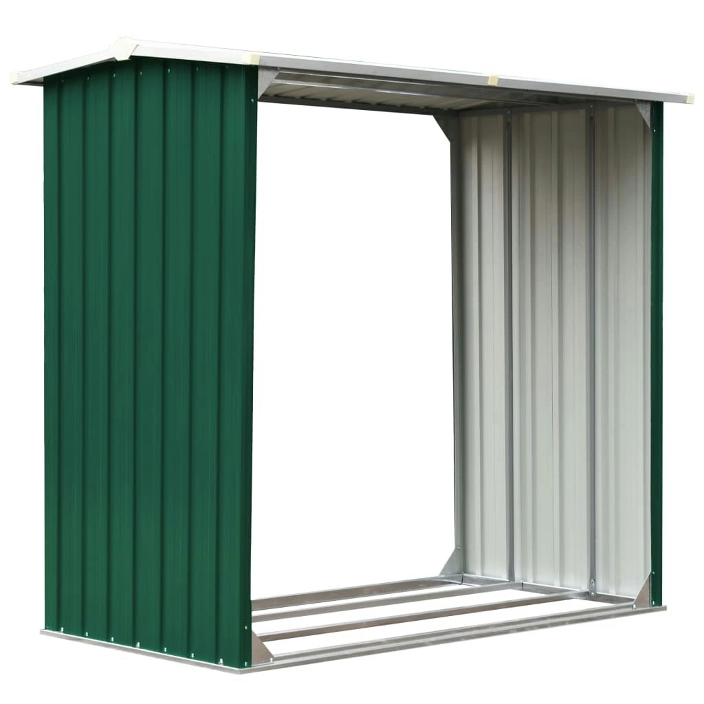 Log Storage Shed Galvanised Steel 172x91x154 cm Green 47080