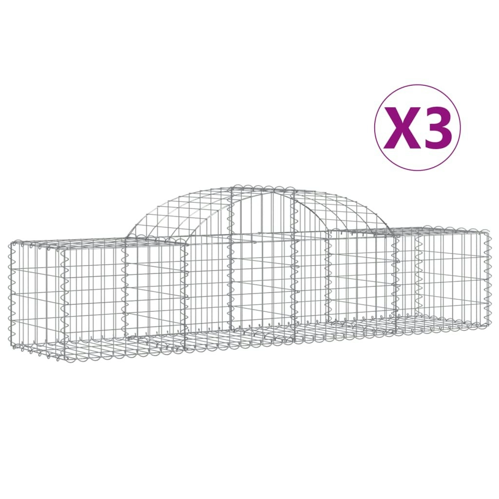 Arched Gabion Baskets 3 pcs 200x50x40/60 cm Galvanised Iron 3146258