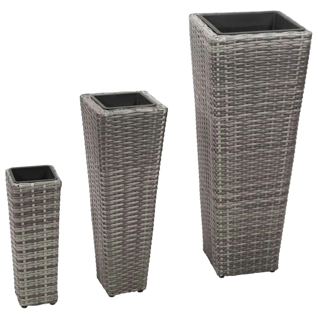 Garden Raised Beds 3 pcs Poly Rattan Grey 45424