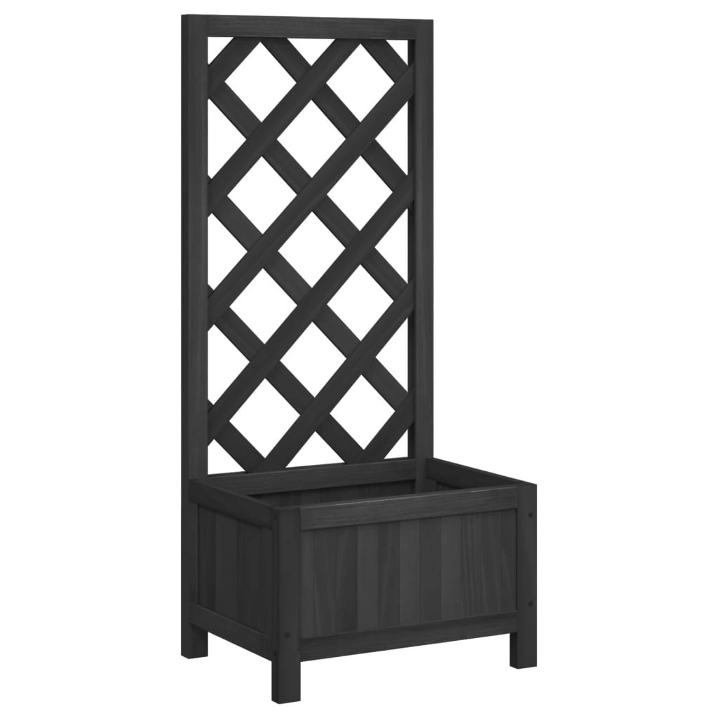 Planter with Trellis Black Solid Wood Fir 365475