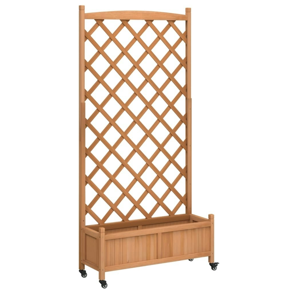 Planter with Trellis and Wheels Brown Solid Wood Fir 3207653