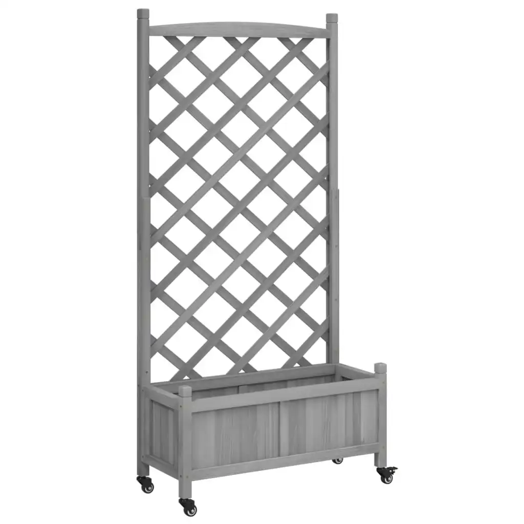 Planter with Trellis and Wheels Grey Solid Wood Fir 3207651