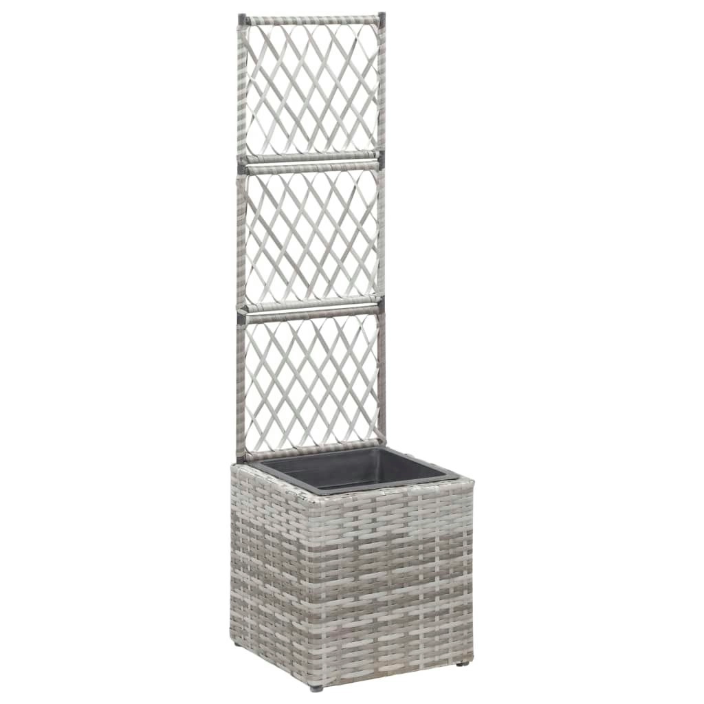 Trellis Raised Bed with 1 Pot 30x30x107 cm Poly Rattan Grey 46933