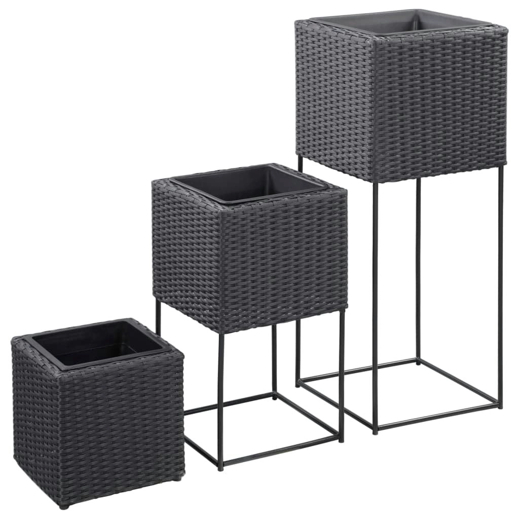 Garden Raised Beds 3 pcs Poly Rattan Black 46942