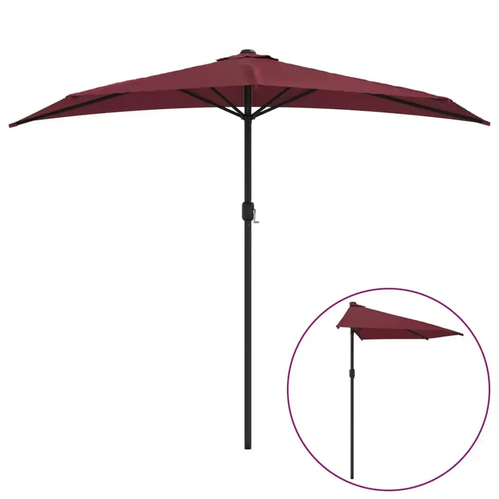 Balcony Parasol with Aluminium Pole Bordeaux Red 270x144x222 cm Half 312498