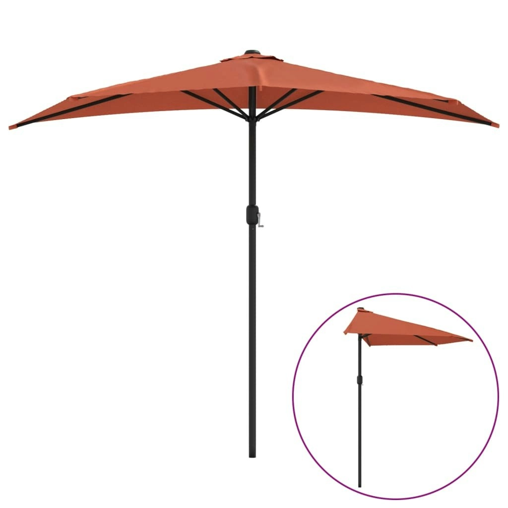 Balcony Parasol with Aluminium Pole Terracotta 270x144x222 cm Half 312499