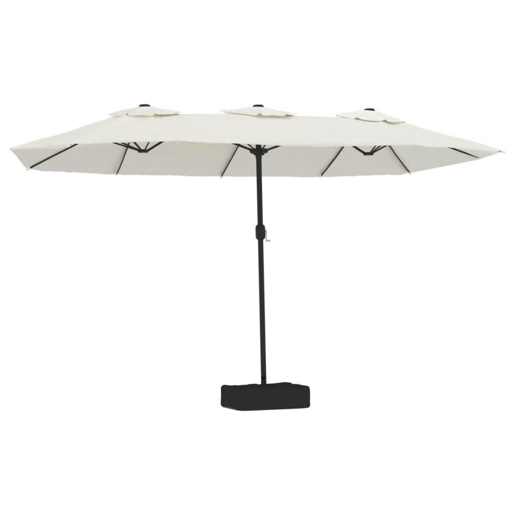 Double-Head Parasol with LEDs Sand White 449x245 cm 362953