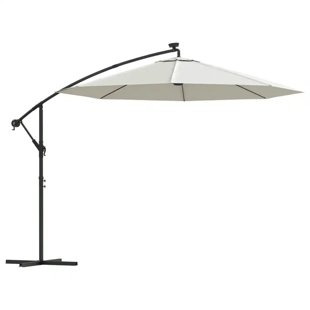 Hanging Parasol with LED Lighting 300 cm Sand Metal Pole 42970