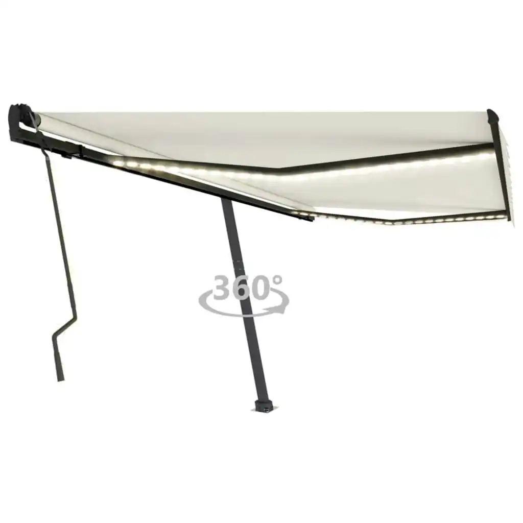 Manual Retractable Awning with LED 400x300 cm Cream 3069742