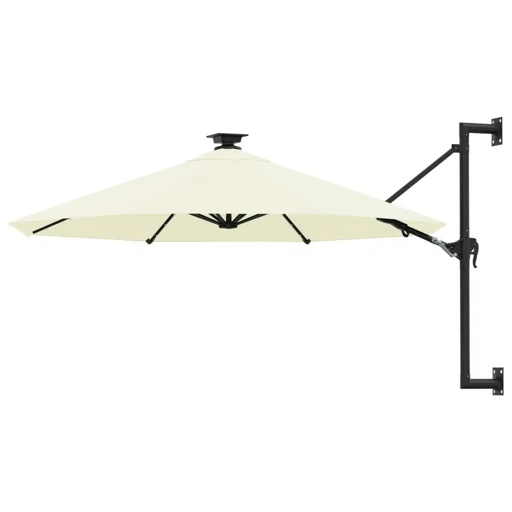 Wall-mounted Parasol with LEDs and Metal Pole 300 cm Sand 312522