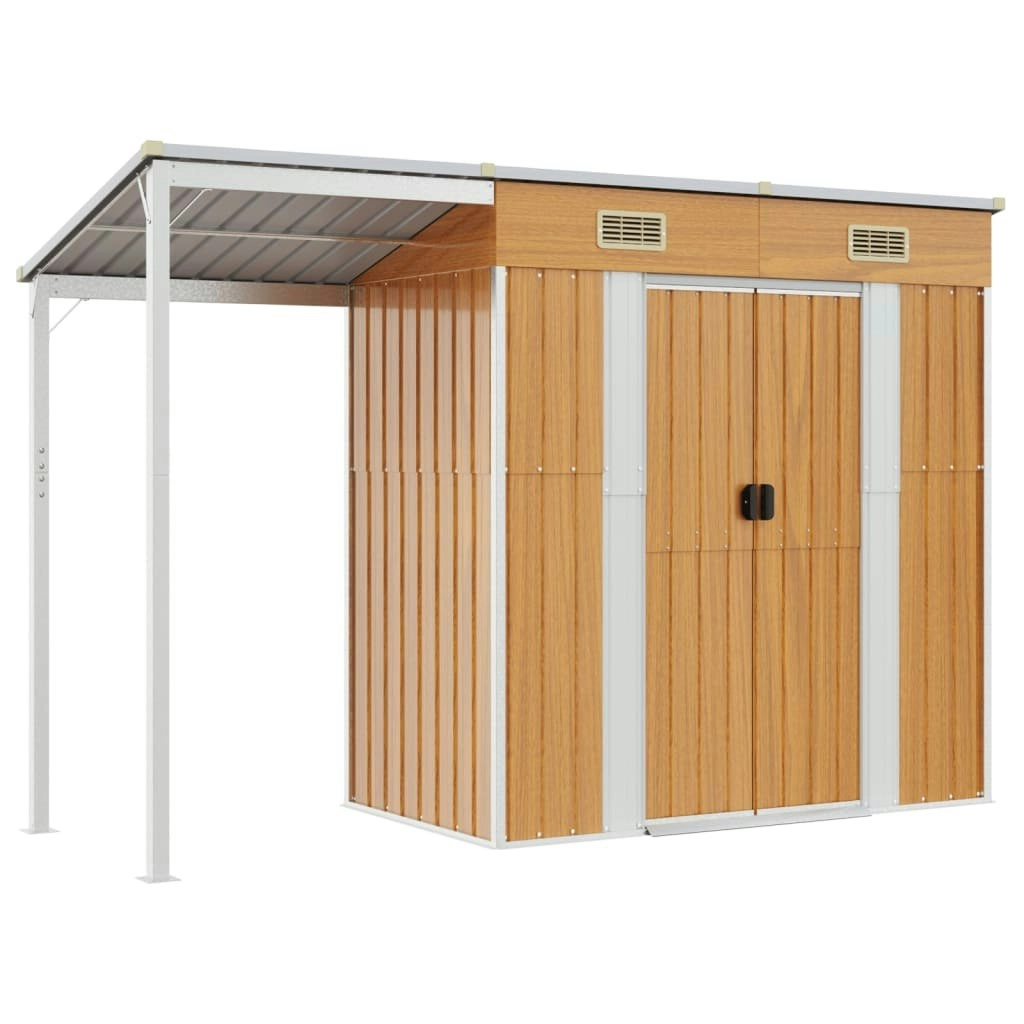 Garden Shed with Extended Roof Light Brown 277x110.5x181 cm Steel 364528