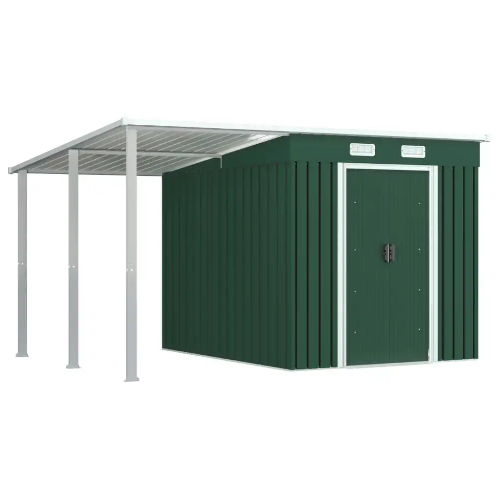 Garden Shed with Extended Roof Green 346x236x181 cm Steel 144039