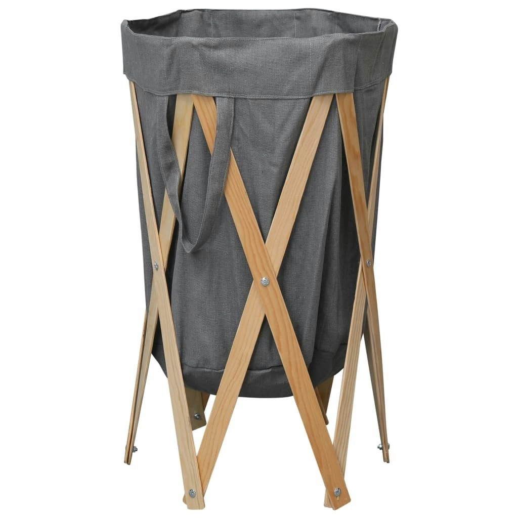 Folding Laundry Basket Grey Wood and Fabric 284228