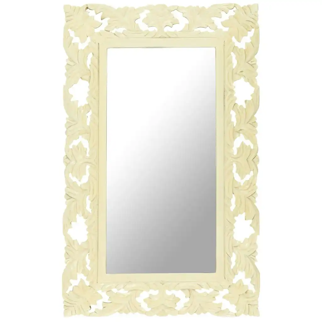 Hand Carved Mirror White 80x50 cm Solid Mango Wood 321642