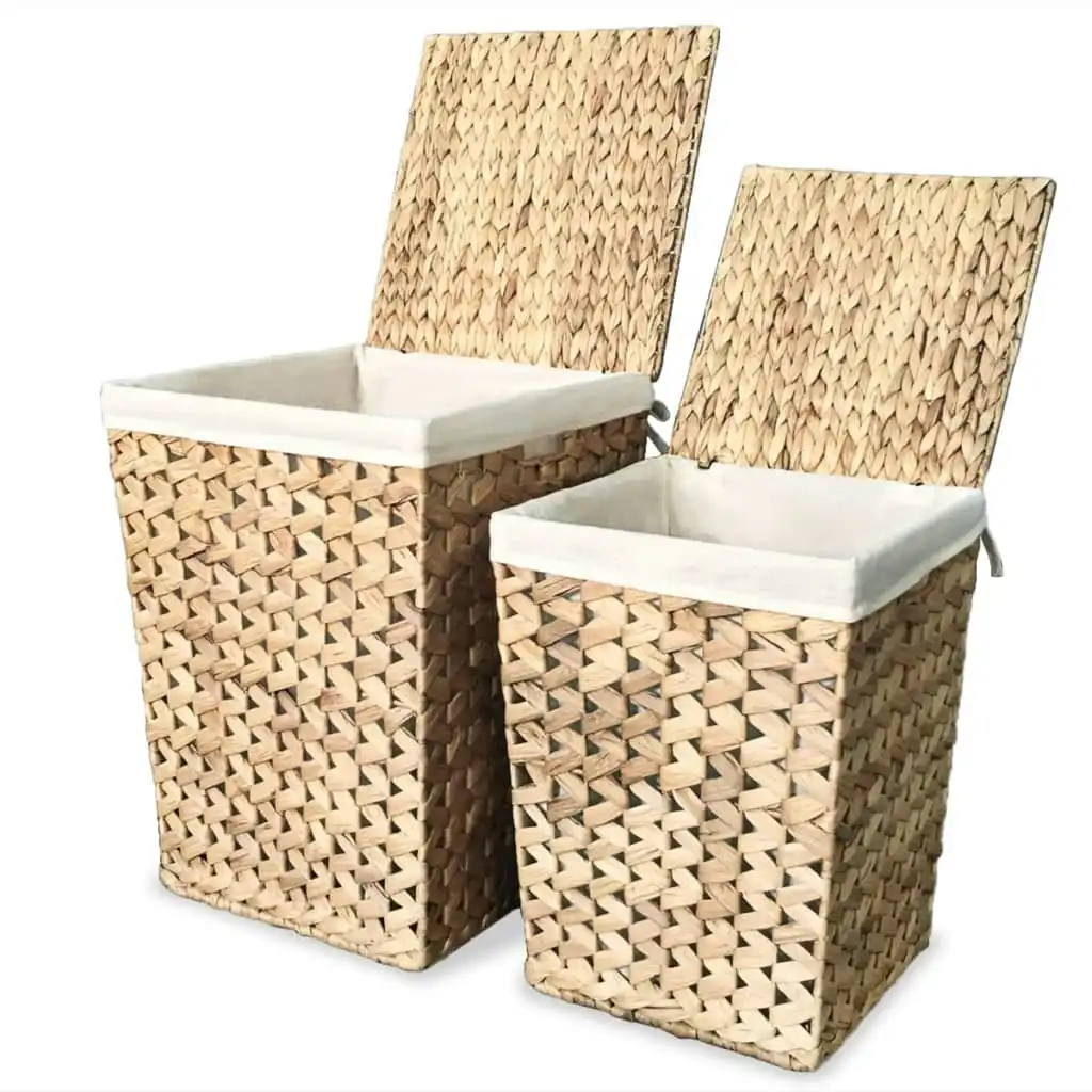 Laundry Basket Set 2 Pieces Water Hyacinth 245488