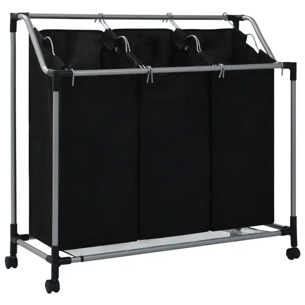 Laundry Sorter with 3 Bags Black Steel 282426