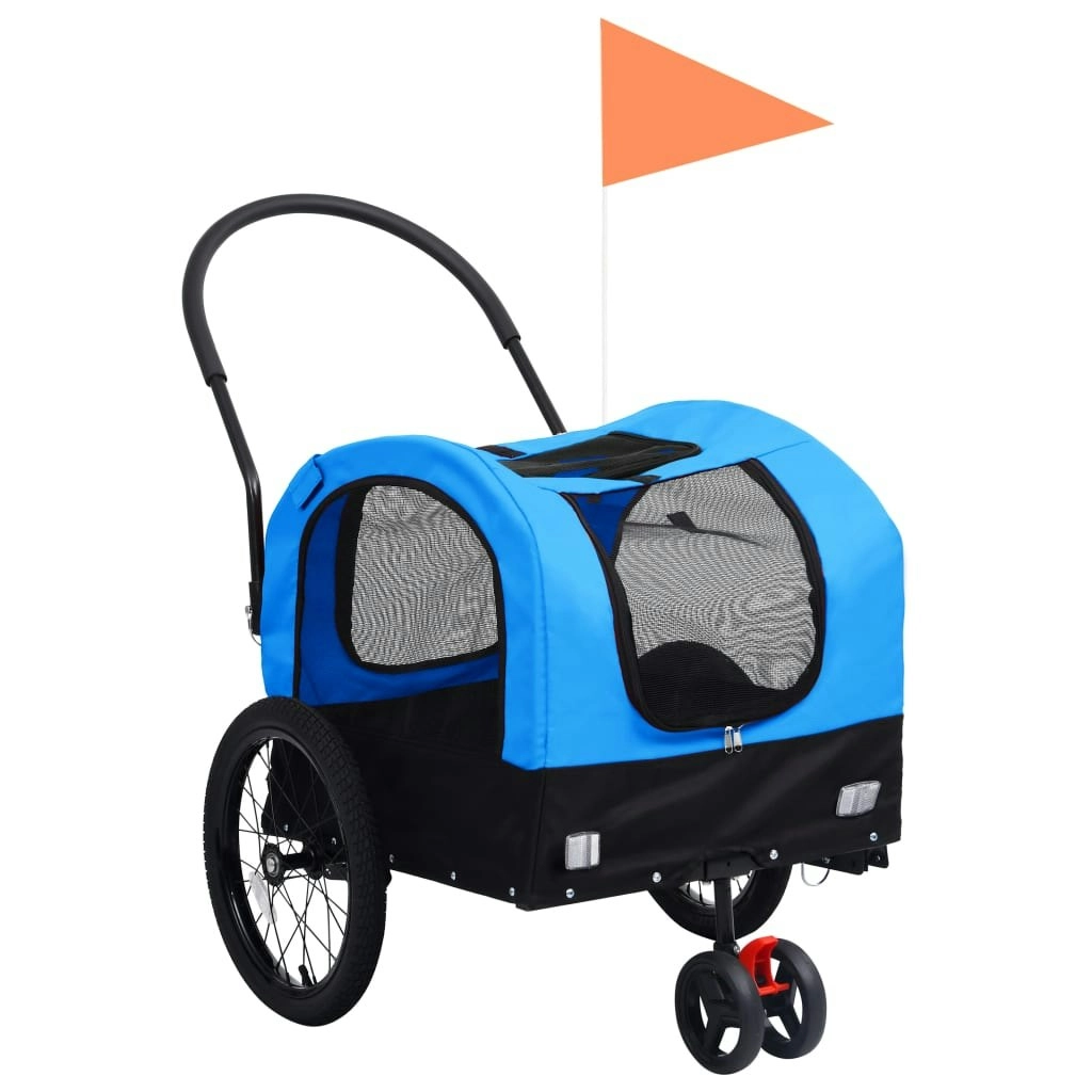 2-in-1 Pet Bike Trailer and Jogging Stroller Blue and Black 92438