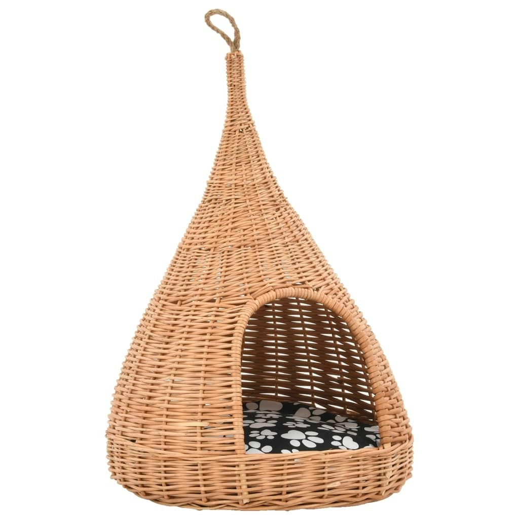 Cat House with Cushion 40x60 cm Natural Willow Teepee 170777