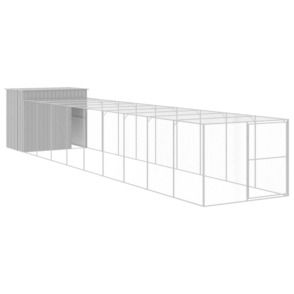 Dog House with Run Light Grey 214x1069x181 cm Galvanised Steel 3189141