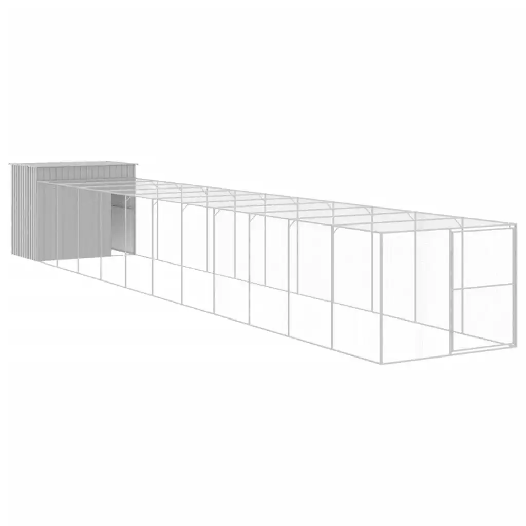 Dog House with Run Light Grey 214x1273x181 cm Galvanised Steel 3189142