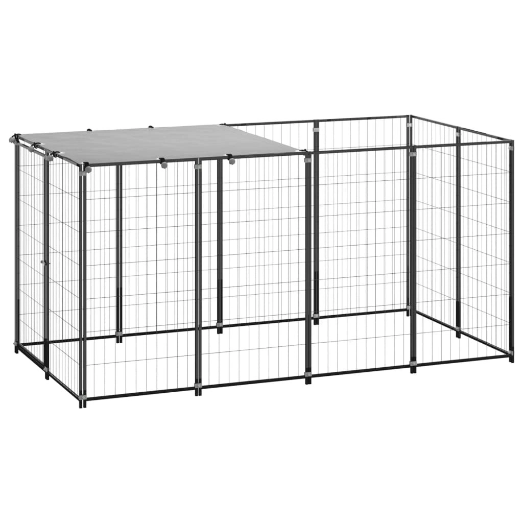 Dog Kennel Black 2.42 mÂ² Steel 3082199