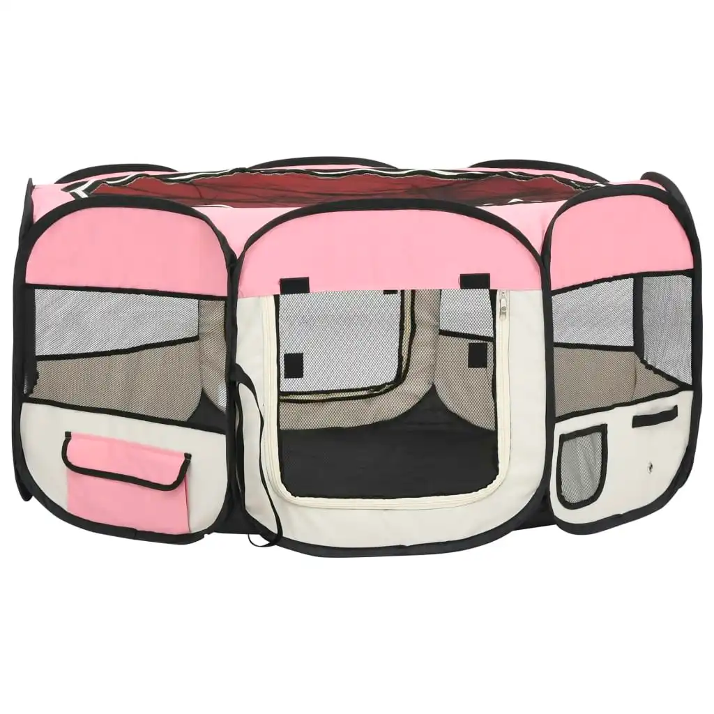 Foldable Dog Playpen with Carrying Bag Pink 145x145x61 cm 171012